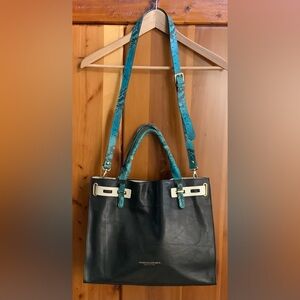 Francesco Biasa Leather Large Bag Navy Blue And White. Made In Italy.